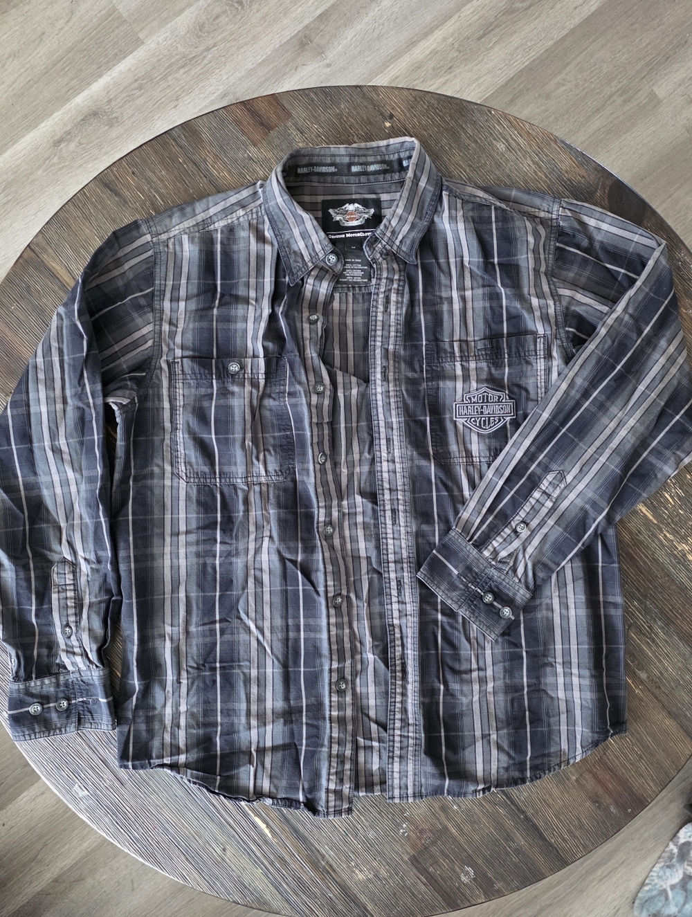 Harley-Davidson Men’s Black & Gray Plaid Button-Down Shirt - M Medium
